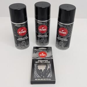 3 KIWI Sneaker Protector 4.25oz + No Tie Laces Water Dirt‎ Shield Shoe Care
